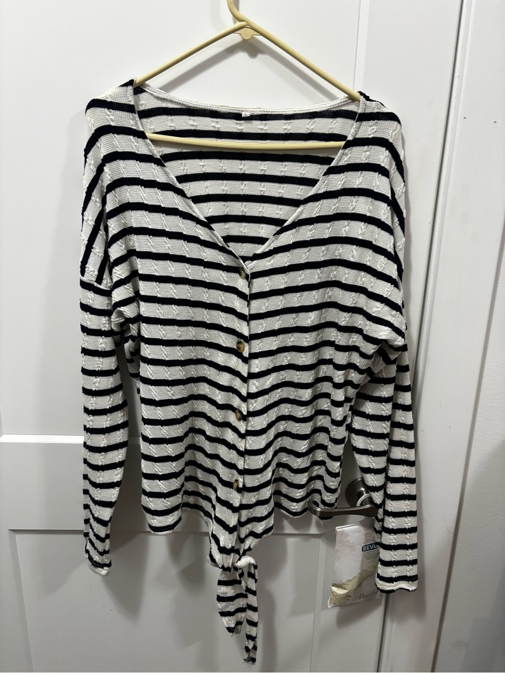 Striped Tie-Hem Button Front Top - Black & White